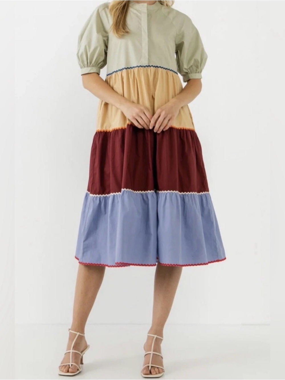 English Factory Tuscany Ric Rac Colorblock Midi Dress | Small - Picture 6 of 7